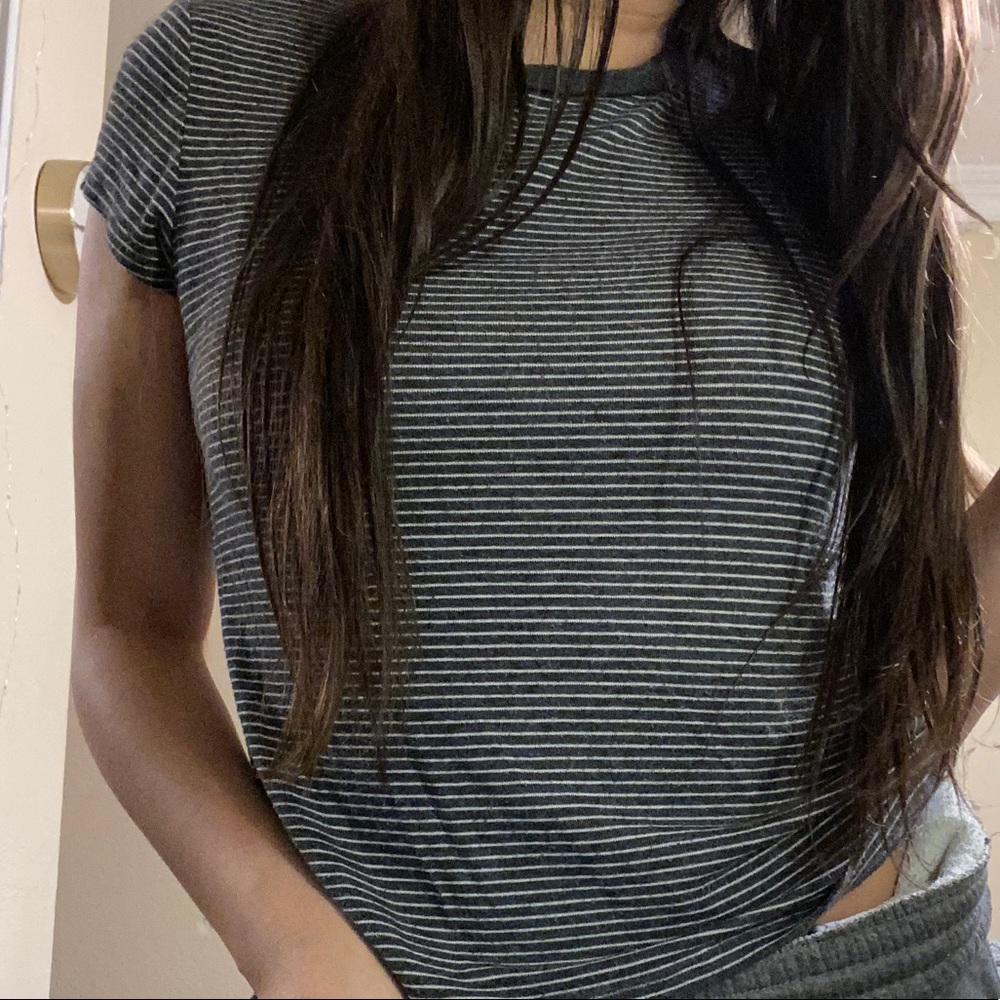 Grey shirt with white stripes